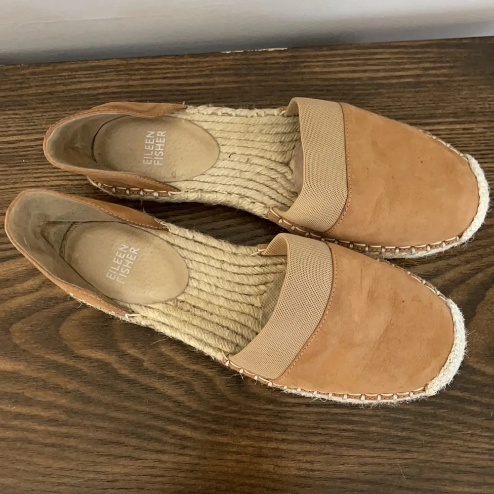 Eileen Fisher Lady Nubuck Tan D’Orsay Espadrille Flats